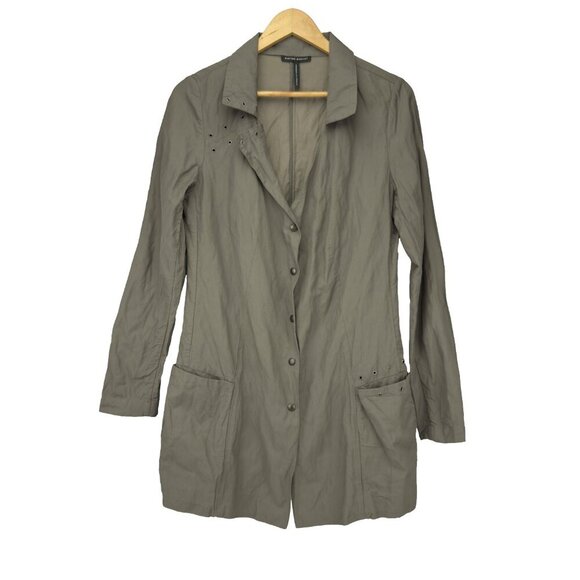 SARAH PACINI Button Down Pouch Pockets Eyelets Long Sleeves Green Coat 1 *FLAW* - Picture 5 of 9